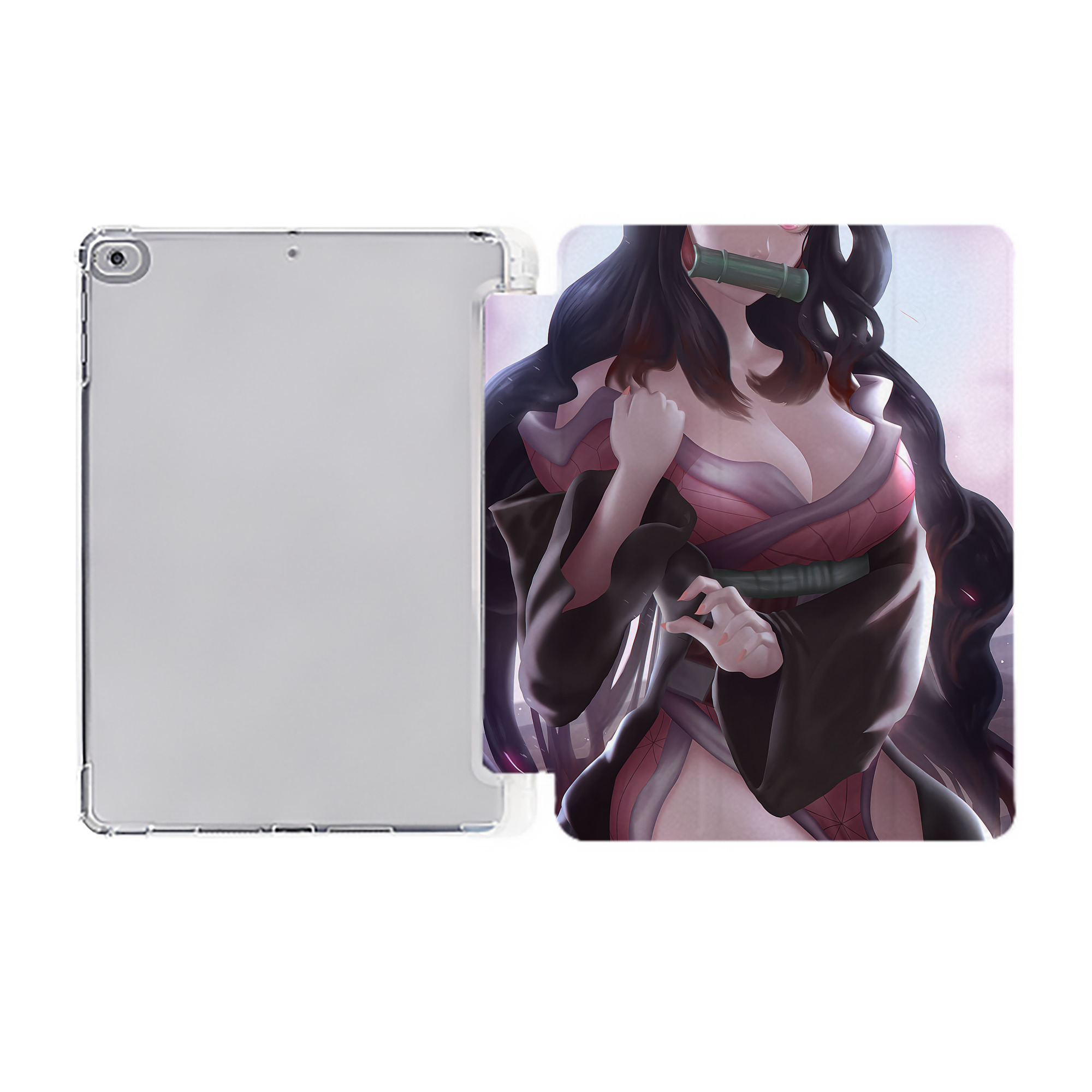 （画像用） 鬼滅の刃（きめつのやいば）竈門 禰󠄀豆子／かまど ねずこ Kamado Nezuko IPad ケース ペン収納付き 三つ折りスタンド PUレザー×シリコン 対応機種9.5/10.5/10.9インチ